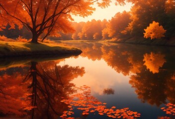 sunset over the autumn forest