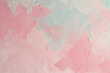 Art oil and acrylic smear blot canvas painting stucco wall. Abstract texture pink, blue, white...