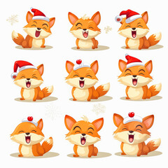 New Year emoticons funny foxes emoji. Cartoon style, New Year, Christmas.