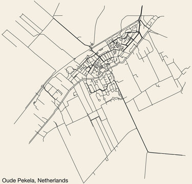 Detailed hand-drawn navigational urban street roads map of the Dutch city of OUDE PEKELA, NETHERLANDS with solid road lines and name tag on vintage background