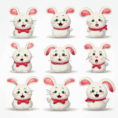 Obraz premium New Year emoticons funny bunnies, emoji. Cartoon style, New Year, Christmas.