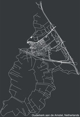 Detailed hand-drawn navigational urban street roads map of the Dutch city of OUDERKERK AAN DE AMSTEL, NETHERLANDS with solid road lines and name tag on vintage background