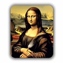 Mona Lisa Smoking Weed. Mona Lisa Smoking Marijuana. Mona Lisa's portrait in a pop art style. Sticker. Logotype.