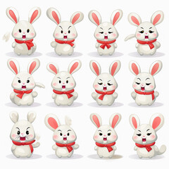 New Year emoticons funny bunnies, emoji. Cartoon style, New Year, Christmas.