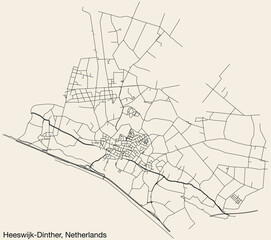 Detailed hand-drawn navigational urban street roads map of the Dutch city of HEESWIJK-DINTHER, NETHERLANDS with solid road lines and name tag on vintage background