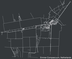 Detailed hand-drawn navigational urban street roads map of the Dutch city of EMMER-COMPASCUUM, NETHERLANDS with solid road lines and name tag on vintage background