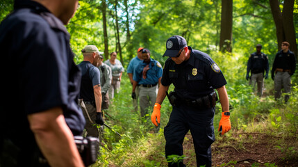 Police and volunteers conduct search operations in the forest