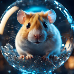 a cute hamster inside a crystalline bubble