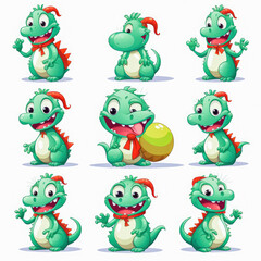 Obraz premium New year emoji of funny dragon. Cartoon style, New Year, Christmas.