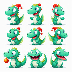Obraz premium New year emoji of funny dragon. Cartoon style, New Year, Christmas.