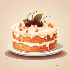 Beautiful delicious dessert with aromatic glaze and fresh berries on a light background. Suitable for advertising and company logo