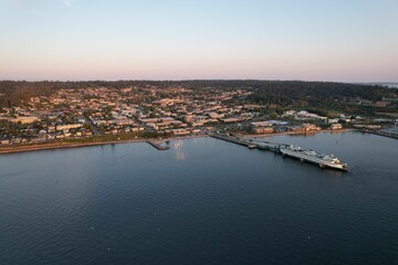 Fototapeta premium Aerial scenic view of the seascape and seaside city in Edmonds, Washington