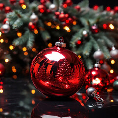 Bright Christmas toy, for decorating the tree, close-up
