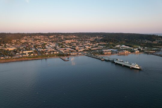 Aerial scenic view of the seascape and seaside city in Edmonds, Washington