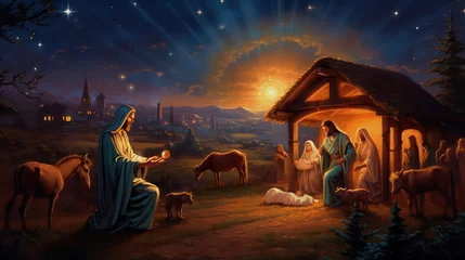 Fotobehang Nativity scene, Christmas backgrund, generative ai © pronoia