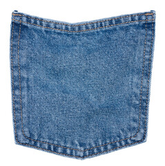 Back pocket of blue jeans on white background.