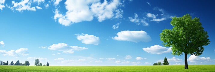 panoramic view of expansive lush green fields under a serene blue sky with fluffy white clouds