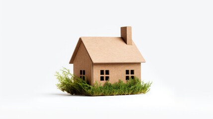 Eco-Living Models: Recycled Paper Craft Homes on Clean Studio Background