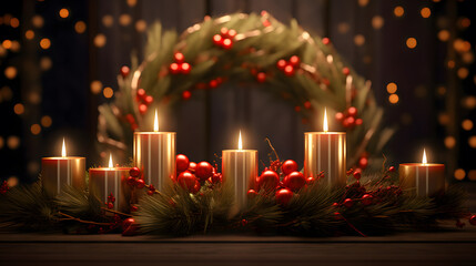 Christmas Wreath with Candles Background Wallpaper
