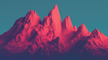 Crimson Geometric Mountain Range - obrazy, fototapety, plakaty
