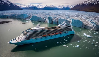Foto op Plexiglas Majestic cruise ship sailing through stunning northern seascape with glaciers in canada or alaska. © Ilja