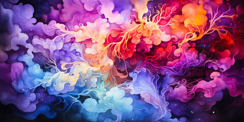 Fototapeta premium Moonbeams and Dark Matter: A Cosmic Watercolor Rainbow