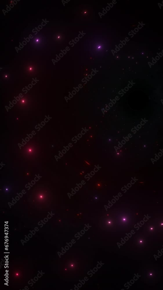Wall mural black hole passing a red blue galaxy nebula star cluster with shining solar systems in infinite cosm