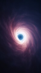 Interstellar black hole with glowing accretion disk and singularity nucleus. Concept 3D illustration of cosmic wormhole on starry space background. Theory of relativity and quantum physics wallpaper.