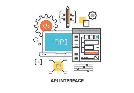 Vector illustration of API interface flat line design concept.