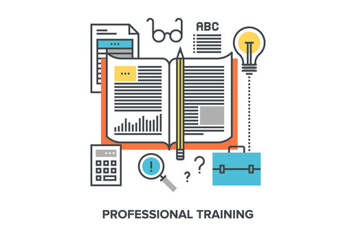 Vector illustration of professional training flat line design concept.