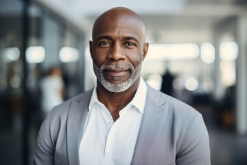 Obraz premium business businessman office mature middle aged meeting man portrait corporate manager smiling black businessperson generative ai