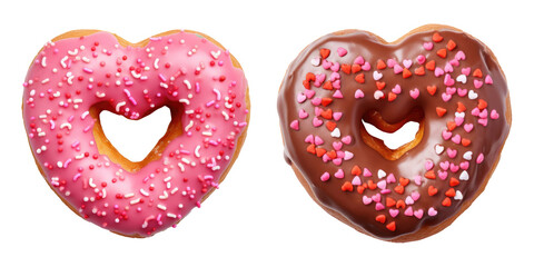 Set of heart donuts for Valentine's Day isolated on transparent background.