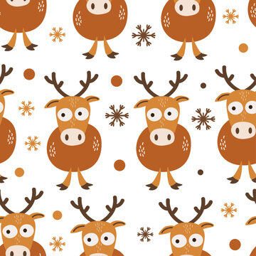 pattern with reindeers Christmas, new year concept. Cartoon vector illustration