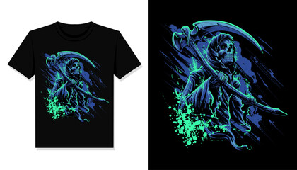 blue grim reaper t shirt design vector - obrazy, fototapety, plakaty