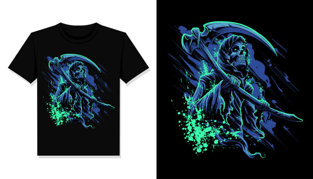 blue grim reaper t shirt design vector
