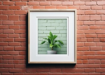 Poster mockup, poster in the room, frame on the wall, window with green plant