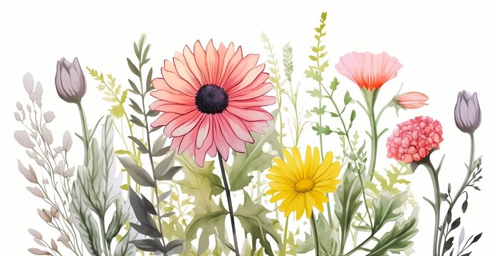 different flowers clip studio paint banner illustration daisies vignette