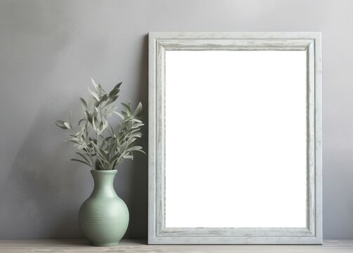 Poster mockup, poster in the room, frame on the wall, white vase with flowers