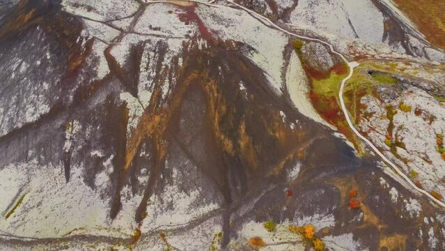 Aerial view of Grabrok volcanic crater in Iceland
