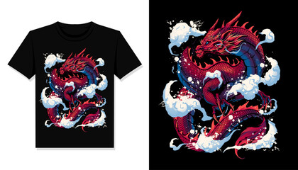 red dragon t shirt design vector