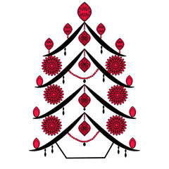 Vector illustration of a stylized christmas tree with mandala decoration, illustrazione vettoriale di albero di natale stilizzato con decorazioni mandala - obrazy, fototapety, plakaty