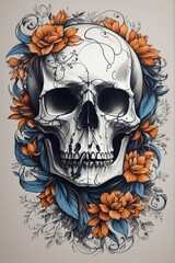 skull with a flowers