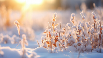 Tranquil Sunset over Snowy Field Landscape