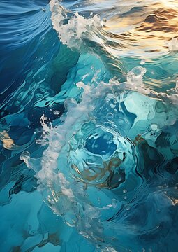wave breaking ocean blue sky stands pool deep subsurface under fluids