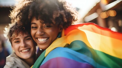 Diverse Youth Celebrating Gay Pride Outdoors: LGBT Community Unity. Generative ai