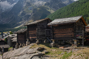 Wooden beam houses in Saas Fee, Switzerland