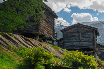 Wooden beam houses in Saas Fee, Switzerland