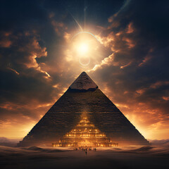 sunset over the Ancient Egyptian pyramid - obrazy, fototapety, plakaty