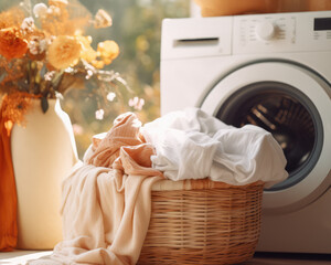 Laundry Routine with Basket and Washing Machine