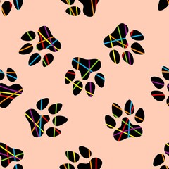 Fototapeta premium Animals footprints seamless cat and dogs pattern for wrapping paper and fabrics and linens and kids clothes print